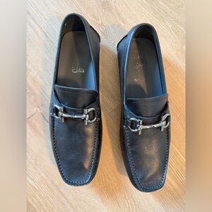 Ferragamo Black mocassins with buckle, size 10.5.